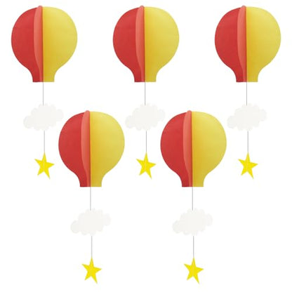 Red Hot Air Balloon Paper Garland Streamers - 5 Pieces for Party Decor