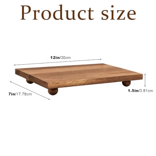 Wood Pedestal Stand for Kitchen Counter 11.81 x 7.0 x 1.5 Inches - Rustic Wooden Display Tray