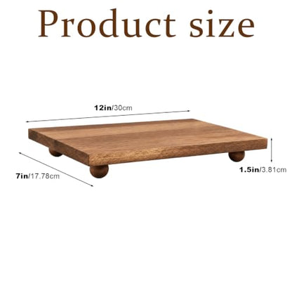 Wood Pedestal Stand for Kitchen Counter 11.81 x 7.0 x 1.5 Inches - Rustic Wooden Display Tray