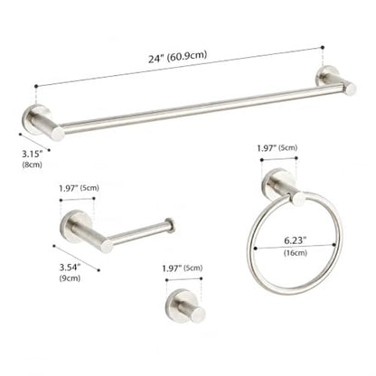 Brushed Nickel Bathroom Hardware Set 5 Piece SUS304 Stainless Steel Towel Rack
