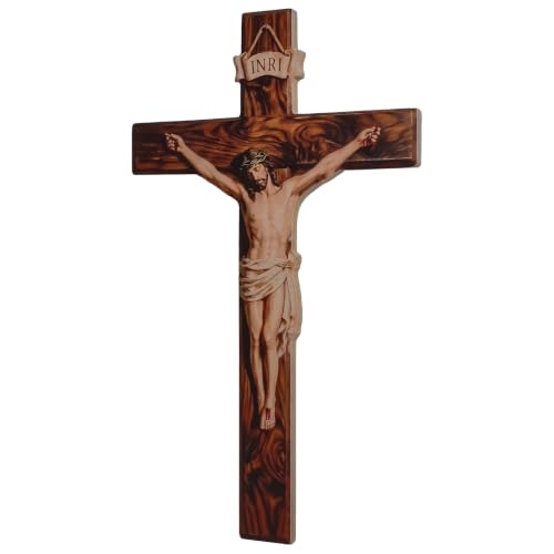Brown Catholic Wall Cross - 2D Flat Jesus Cross for Home Decor
