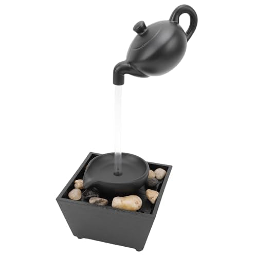 Floating Teapot Water Fountain Ornament with LED Lights for Indoor Desk Decor