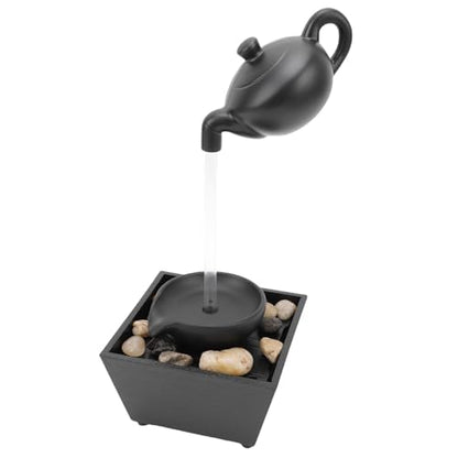 Floating Teapot Water Fountain Ornament with LED Lights for Indoor Desk Decor