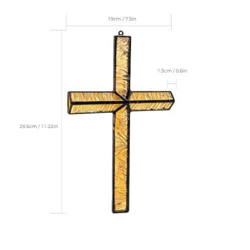 Handmade Stained Glass Cross Suncatcher - Religious Wall Decor, 11.22in Christian Gift