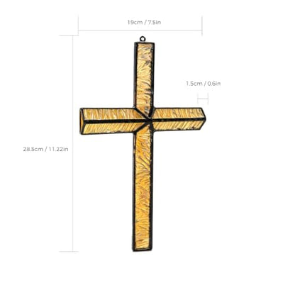 Handmade Stained Glass Cross Suncatcher - Religious Wall Decor, 11.22in Christian Gift
