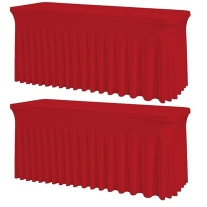 Red Spandex Tablecloth for 6FT Tables - 2 Pack Fitted Wrinkle-Free Washable