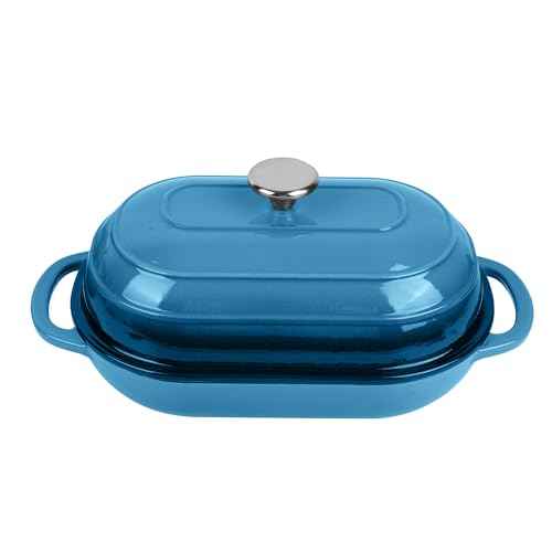 Premium Enameled Cast Iron Dutch Oven for Bread Baking | Non-Stick 2QT Oval Bread Oven with Lid | Perfect for Sourdough, Loaf, and Artisan Baking (Oval Blue, 5 QT)