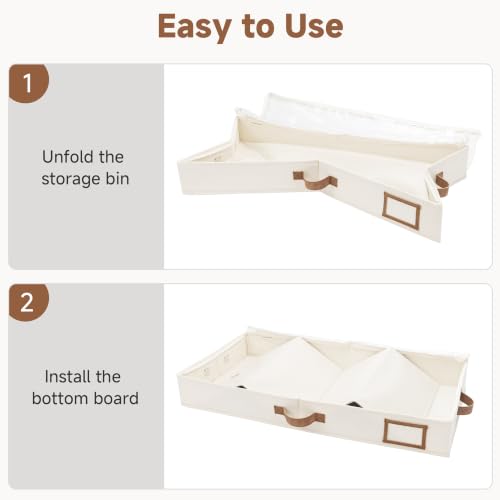 StorageWorks 4 Inch Low Profile Under Bed Storage Container with Clear Lid - Ivory White