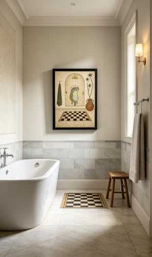 Bathroom Frog Wall Art - 8x10 Inch Framed Funny Frog Bathroom Decor