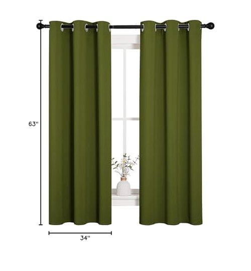 NICETOWN Kitchen Curtain Panels Blackout Draperies, Thermal Insulated Solid Grommet Blackout Curtains/Drapes for Christmas Window Decoration (1 Pair, 34 by 63 inches, Olive Green)