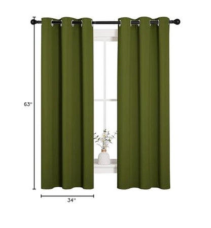 NICETOWN Kitchen Curtain Panels Blackout Draperies, Thermal Insulated Solid Grommet Blackout Curtains/Drapes for Christmas Window Decoration (1 Pair, 34 by 63 inches, Olive Green)