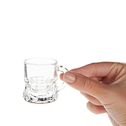 Mini Mug Shot Glasses with Handles - 1 Oz Clear Reusable Set - Wedding & Party Favors