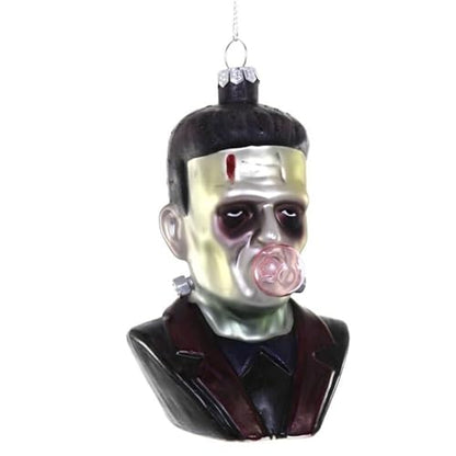 Halloween Frankenstein Glass Ornament with Bubblegum Bubble - 5 Inch Spooky Decor