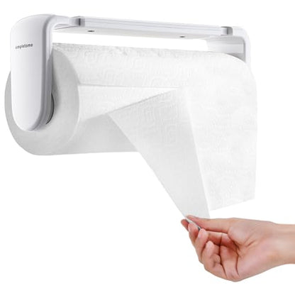 simpletome Paper Towel Holder ONE HAND TEAR Adaptive Tension Arm Adjustable Length 9.4-11inch/24-28cm (White)