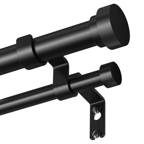 Heavy Duty Double Curtain Rod 36-76 Inch Black - Metal Support, Adjustable