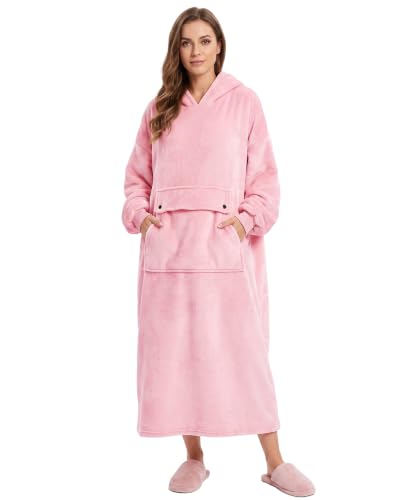 MANCYFIT Women’s Wearable Blanket Hoodie Oversized Sherpa Adult Pink Long Variation