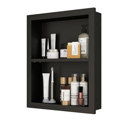 Wood Recessed Wall Niche Cabinet with Adjustable Shelves for Bathroom Living Room Bedroom