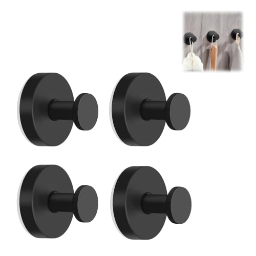 Round Suction Cup Hooks for Shower - Black & Silver, 4 Pack