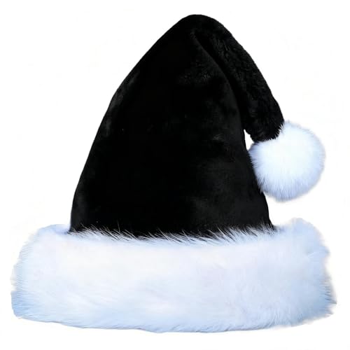 Child Santa Hat Black Velvet Plush Xmas Hat for Kids Holiday Party