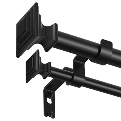 Black Square Double Curtain Rod 36-122 Inch - Modern Metal Drapery Hardware