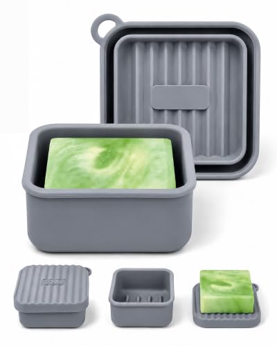 Travel Soap Case Leakproof Silicone Square Soap Holder - Dark Gray