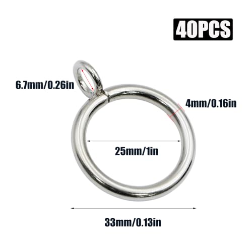 Silver 1 Inch Metal Curtain Rings with Eyelets - 40 Pack, Durable & Smooth Gliding