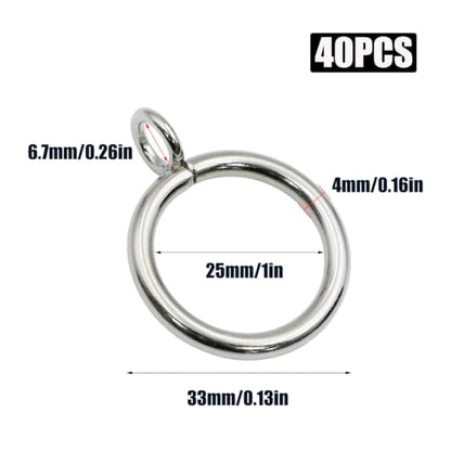Silver 1 Inch Metal Curtain Rings with Eyelets - 40 Pack, Durable & Smooth Gliding