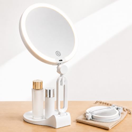 Magnifying Lighted Travel Mirror 30X/1X Dual-Sided with 3 Light Modes