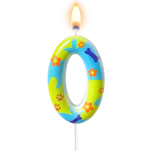 Dog Theme Birthday Number Candles for Cakes - Blue & Green Celebrations