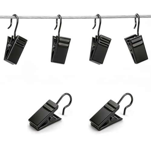 Small Curtain Clips Hooks for Hanging String Lights - Black, 60 Pack