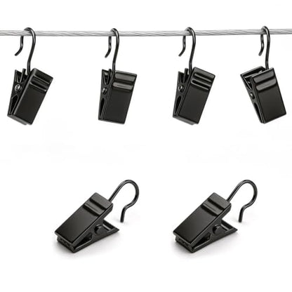 Small Curtain Clips Hooks for Hanging String Lights - Black, 60 Pack