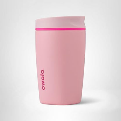 Owala SmoothSip Slider Insulated Stainless Steel Coffee Tumbler, Reusable Iced Coffee Cup, Hot Coffee Travel Mug, BPA Free 20 oz, Pink (Pucker Up)