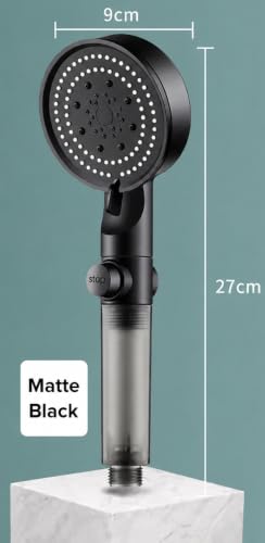 Black Filtered Handheld Shower Head with 5 Spray Modes - High Pressure Chrome Finish