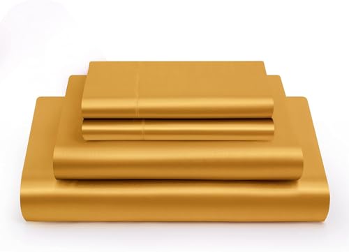Mulberry Silk Queen Sheet Set - Gold 4-Piece Deep Pocket Bed Sheets