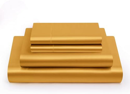 Mulberry Silk Queen Sheet Set - Gold 4-Piece Deep Pocket Bed Sheets