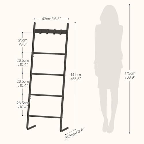 HOOBRO Black 5-Tier Wall-Mounted Blanket Ladder and Towel Rack