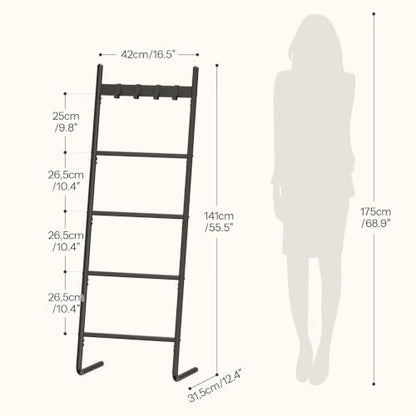HOOBRO Black 5-Tier Wall-Mounted Blanket Ladder and Towel Rack