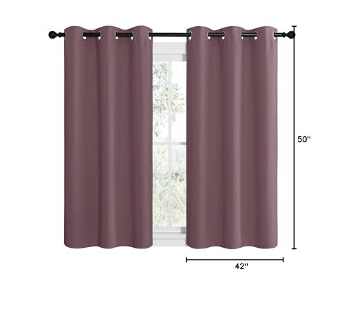 NICETOWN Dry Rose Room Darkening Curtains for Kitchen, Set of 2, 42 inches Wide by 50 inches Long, Window Treatment Thermal Insulated Solid Grommet Room Darkening Curtains/Drapes for Bedroom