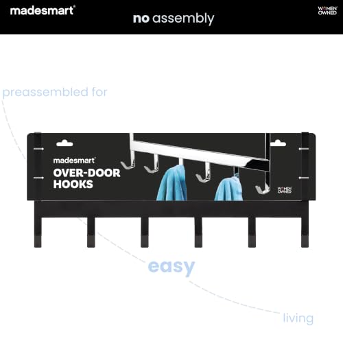 Madesmart Large Over-the-Door 6-Hook Rack for Towels & Clothing - Carbon