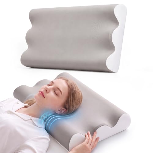 Sweetcrispy Cervical Neck Pillow Memory Foam Contour Pillow White & Light Grey Standard