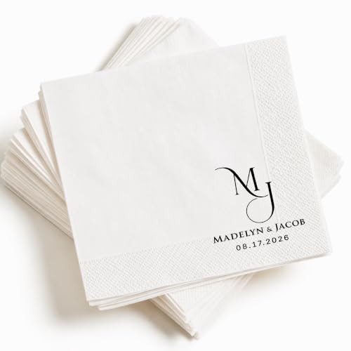 GiveSmiles Personalized Wedding Cocktail Napkins - Style 6 - Mr & Mrs Name Couple, Pack 15-500