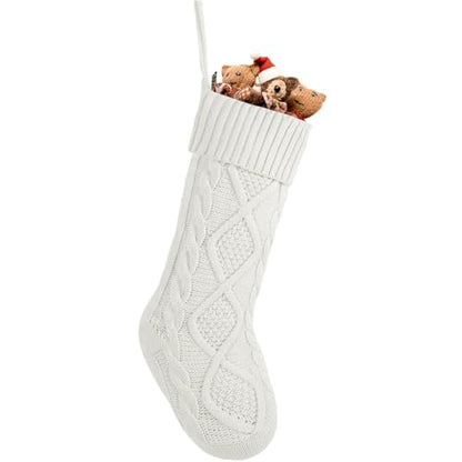 White Knit Christmas Stocking - 18 Inch Large Holiday Gift Decor