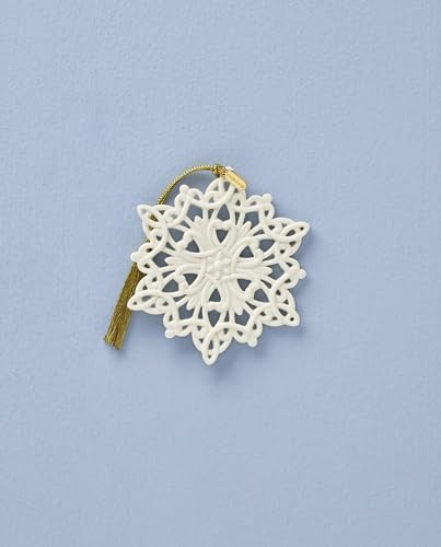 Lenox Snow Fantasies Snowflake Ornament - 2026 Gold Charm, Porcelain Holiday Decor - Variation of Snowflake