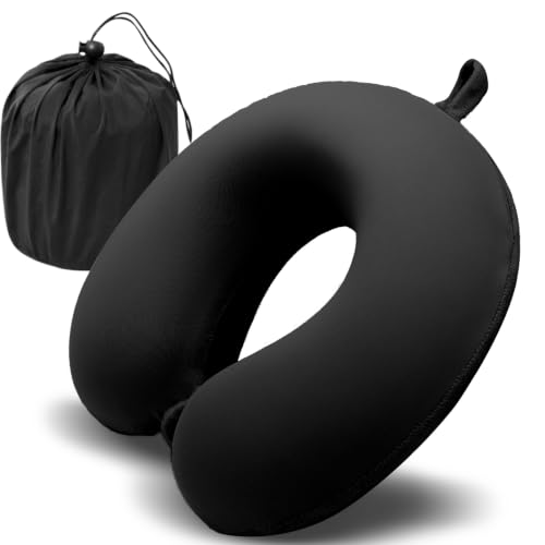 Travel Neck Pillow Memory Foam U Shape Airplane Pillow for Adults - Black