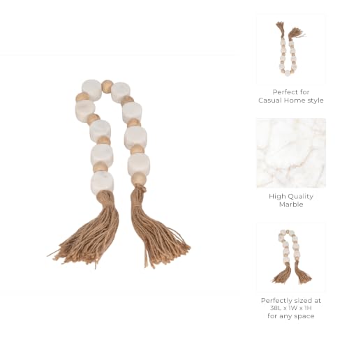 Marble Bead Garland for Home Decor - White Tassel Accent, 36 Inch