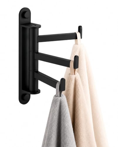 Wall Mount Swivel Hook with 3 Arms - Matte Black Stainless Steel, 25Lb Support