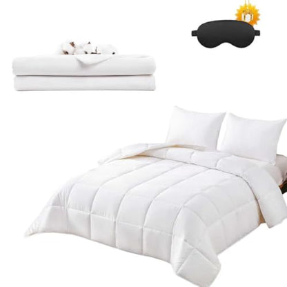 All-Season Wool Comforter Queen with Washable Cotton Duvet Cover - Breathable & Moisture-Regulating Bedding Set