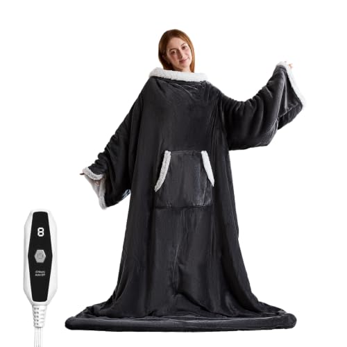 Dark Grey Wearable Heated Blanket with Foot Pockets, 52 x 72 Inches