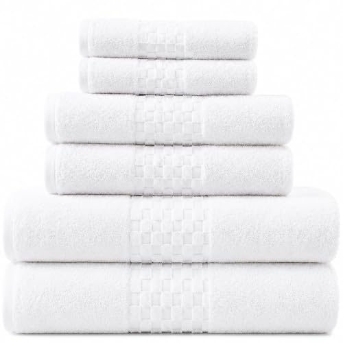 Luxury Cotton Bath Towel Set of 6 - Ultra Soft & Highly Absorbent, Quick Dry White