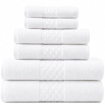 Luxury Cotton Bath Towel Set of 6 - Ultra Soft & Highly Absorbent, Quick Dry White
